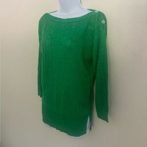 J. Crew Green 100% Linen Cable Knit Sweater Kelly Green Medium